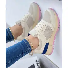GENERICO - Tenis Beige Rosa Dama Zapatillas Zapatos Mujer Lindos Moda Casual