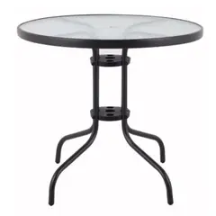 HOME COLLECTION - Mesa Redonda De Terraza Con Vidrio Templado 60x70 Cm Negra