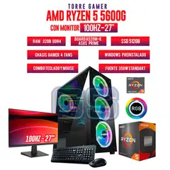 GENERICO - TORRE GAMER RYZEN 5 5600G/ 32GB RAM/ 512GB M2BOARD A520M-K MONITOR 27 FHD 100Hz