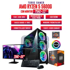 AMD - PC GAMER RYZEN 5 5600G RAM 32GB SSD 512GB BOARD A250 + MONITOR 22" FHD + COMBO