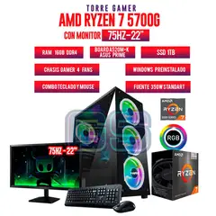 AMD - Pc Gamer Ryzen 7 5700G 16GB RAM SSD 1TB Board A520 MONITOR 22 FHD 75HZ