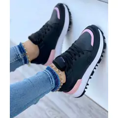 GENERICO - Tenis Negro Rosa Dama Zapatillas Zapatos Mujer Lindos Moda Casual