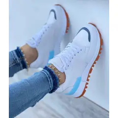 GENERICO - Tenis Blanco Turquesa Dama Zapatillas Zapatos Mujer Lindos Moda Casual