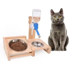 GENERICO - Comedero Gatos Madera + Bebedero Niza