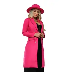 SYK - Gaban Para Mujer De Paño Abrigo largo Fucsia