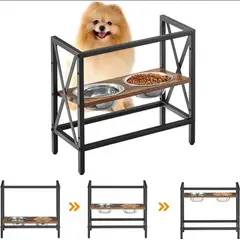 GENERICO - Comedero Elevado Perros Gatos Lyon Madera Metal