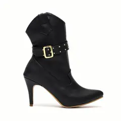 GENERICO - Bota Dama Correa Taches Tacon Mujer Elegante-Negro