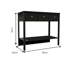 BERTOLINI - Mueble Consola Aparador 95cm en MDP 3 cajones Negro.