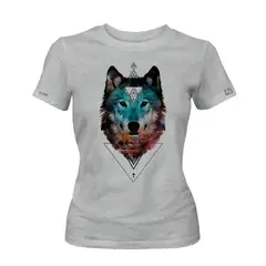 CREACIONES NU CROWN - Camiseta Dama Lobo Triangulo mujer Gris Original Nu Crown