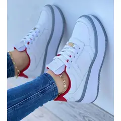 GENERICO - Tenis Gris Rojo Dama Zapatillas Zapatos Mujer Lindos Moda Casual_.