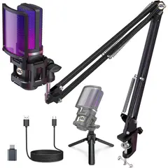 GENERICO - Micrófono Condensador Usb Gamer para Streaming Rgb Para Pc Y Celular