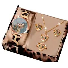 VANIDADES COLLECTIONS - Set Reloj Para Mujer Dorado Con Collar Aretes Reloj AN