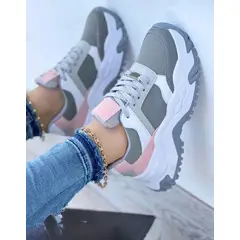 GENERICO - Tenis Gris Blanco Dama Zapatillas Zapatos Mujer Lindos Moda Casual_.