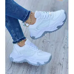 GENERICO - Tenis Blanco Gris Dama Zapatillas Zapatos Mujer Lindos Moda Casual_.