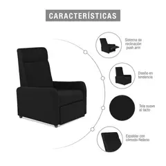 ELITE LIVING - SILLA RECLINABLE PUSH ARM PRAXIS NEGRO MICROFIBRA