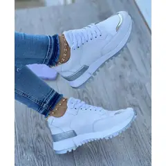 GENERICO - Tenis Blanco Plateado Dama Zapatillas Zapatos Mujer Lindos Moda Casual