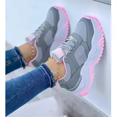 GENERICO - Tenis Gris Rosa Dama Zapatillas Zapatos Mujer Lindos Moda Casual