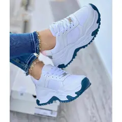 GENERICO - Tenis Blanco Azul Acero Dama Zapatillas Zapatos Mujer Lindos Moda Casual