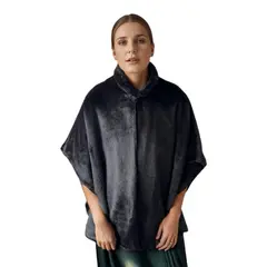 FRIOLENTA - Capa Piel Sintetica Aurora Elegante Matrimonio Fiesta Chal - Negro