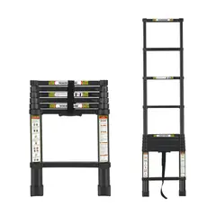 PROTOOL - Escalera Aluminio Plegable Telescópica Retráctil 9 Peldaños 2,6 Metros