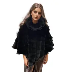 FRIOLENTA - Capa Poncho Lourie CuelloTortuga Elegante Matrimonio Fiesta - Negro