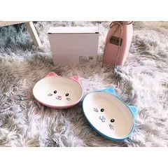 CATLIKE - Comedero De Cerámica Plano Para Mascota Azul