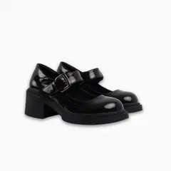 CALZADO ADRENALINA - Mocasín negro brillante con correa mafalda