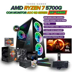 AMD - PC GAMER RYZEN 7 5700G/MONITOR 24" 144HZ/ RAM 64GB/ SSD 1TB/ TECLADO Y MOUSE