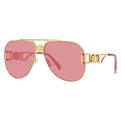 VERSACE - Gafas De Sol, Versace, Ve2255 1002a4 63, Marco Dorado O Rosa, Espejo, Lente Rosa, Diseño De Piloto
