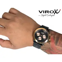VIROX - RELOJ MULTIFUNCIONAL DE HOMBRE NEGRO BISEL ORO ROSA_.