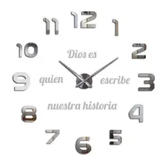 COOL TIME RELOJES - RELOJ DE PARED 3D TAMAÑO 100X100CM + FRASE EN VINILO COLOR PLATEADO