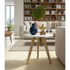 GENERICO - Mesa Auxiliar Centro Triangular Huevo Pequeña Blanco 30x35 cm