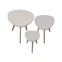 GENERICO - Mesa Auxiliar Centro set x 3 Tipo Huevo Blanco Estilo Nórdico