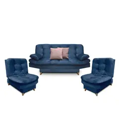MUEBLES ONLINE - Sala Clic Clac Fendik tela azul + cojines decorativos