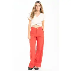 RAGGED - Pantalon lino Rojo persa