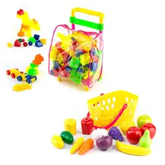 ENERGY PLUS - Kit Juego Maletero Didáctico 65 Bloques + Canasta 15 Frutas