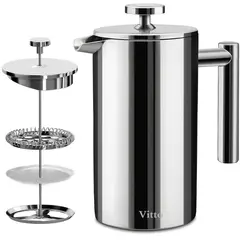 VITTO - Cafetera Prensa Francesa En Acero Inoxidable Double Wall 1 L -