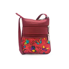 MACOLY - Bolso Manos Libres 320 cuero tala rojo mariposas grandes