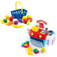 ENERGY PLUS - Set Juego X2 15 Pzas Frutas en Canasta + Estufa con Horno