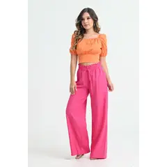 RAGGED - Pantalon lino Fucsia
