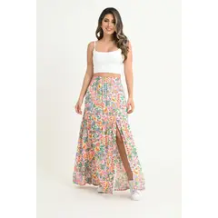 RAGGED - Falda larga abertura Blanco crudo
