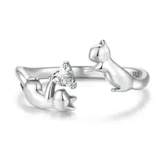 GENERICO - Anillo Ajustable Para Mujer Gatos Jugando Amor Fabricado En Plata 925