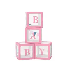 GENERICO - Cajas Para Globos Decoracion Cubo Baby Shower X4 Und Rosado