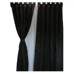 GENERICO - Cortinas Tela Jaquard En Boton 2.70 m Ancho x 2 m Alto Dividida Negra