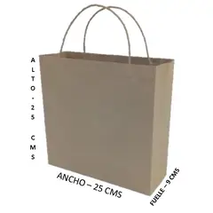 GENERICO - 25 Bolsas Papel Kraft 90 gr. Manija Retorcida. T: 25x25x9