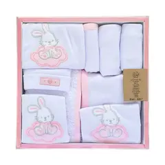 EL ROPERO DE SARITA - Sueño de Algodon: Set 9 Piezas Blanco Rosado.