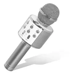 INFANTILES CAJUROMIX - Micrófono Inalámbrico PLATEADO Karaoke Ws-858 Bluetooth