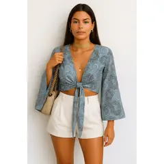 FRIOLENTA - Blusa Arabescos Con Nudo Para Amarrar