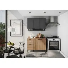 BERTOLINI - Cocina Integral en MDP 120cm con mesón MDP 6 puertas Freijo y grafito
