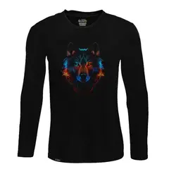 GENERICO - Camiseta Manga Largal Lobo estilo Neon hombre NU CROWN